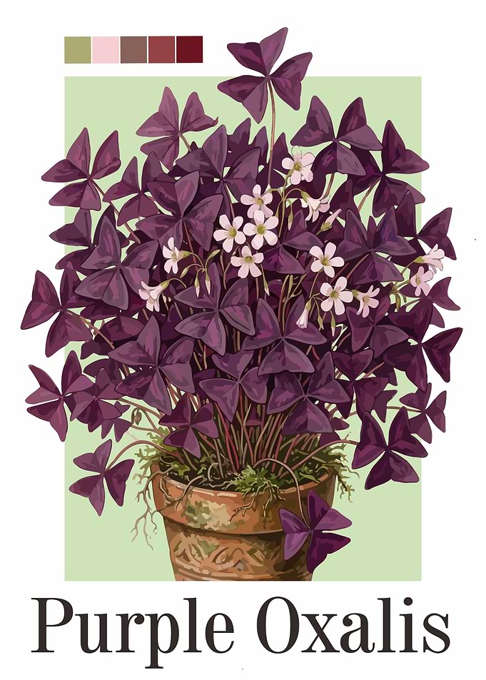 Purple Oxalis Plant Illustration