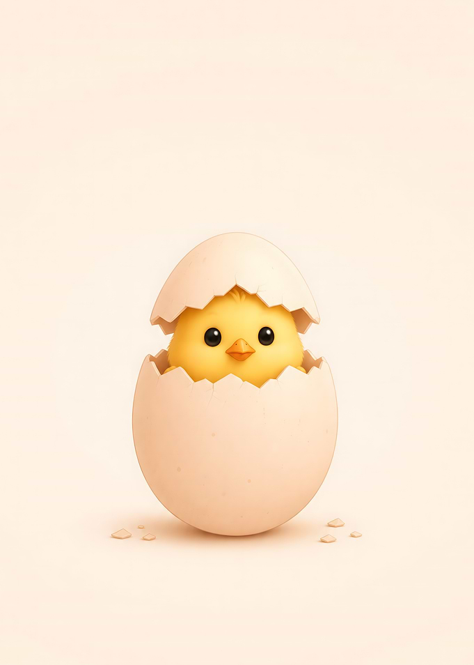 Cute chick hatching from egg