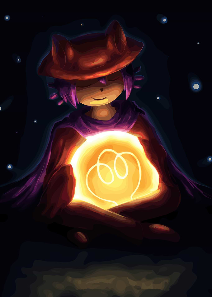 Niko holding a glowing light bulb