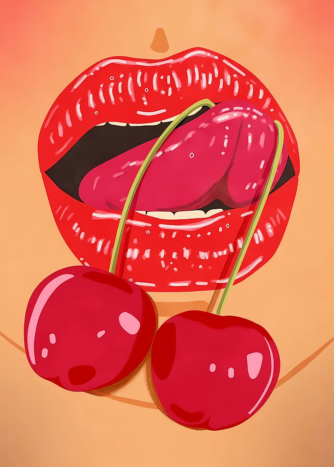 Lips with Cherries and Tongue