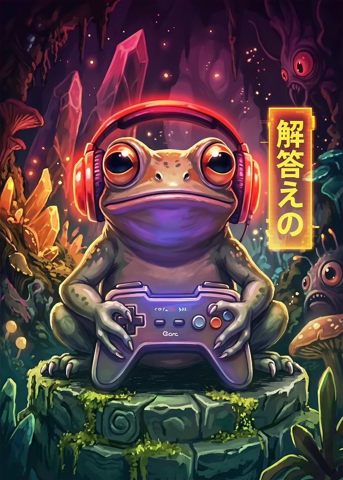Gamer Frog with Headphones and Controller