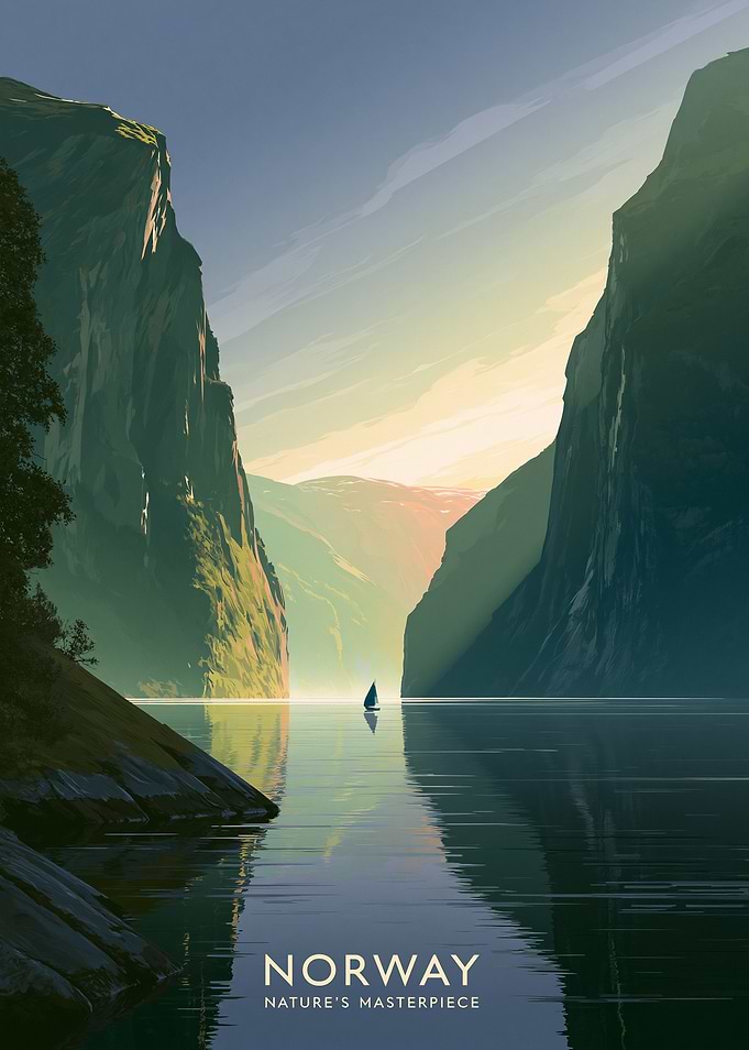 Norway Fjord Sailboat Landscape