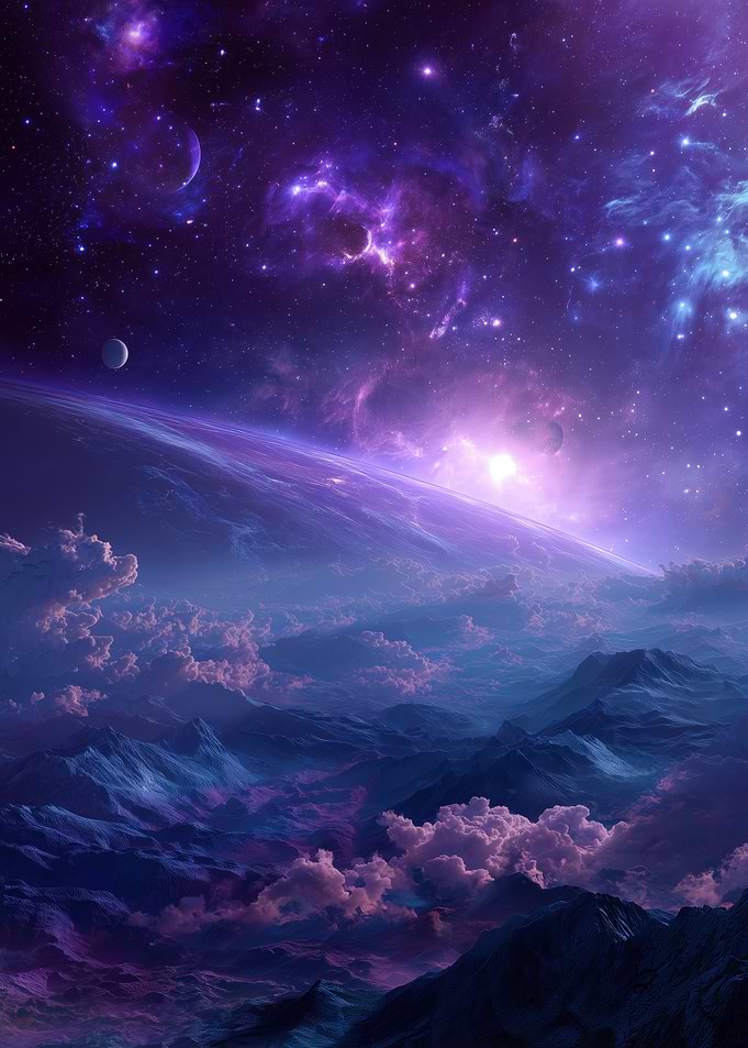 Alien Planet Landscape with Nebula