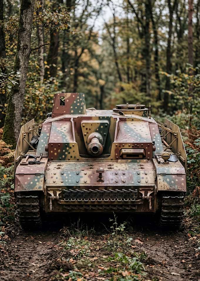 Camouflaged Tank in Forest