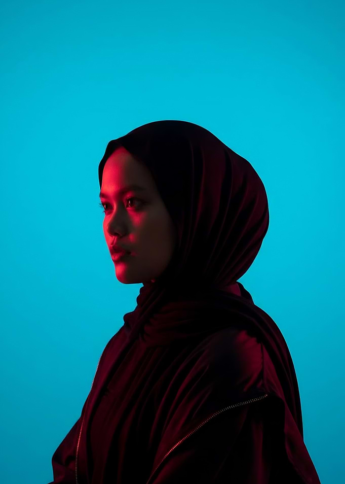 Woman in Hijab with Red Lighting