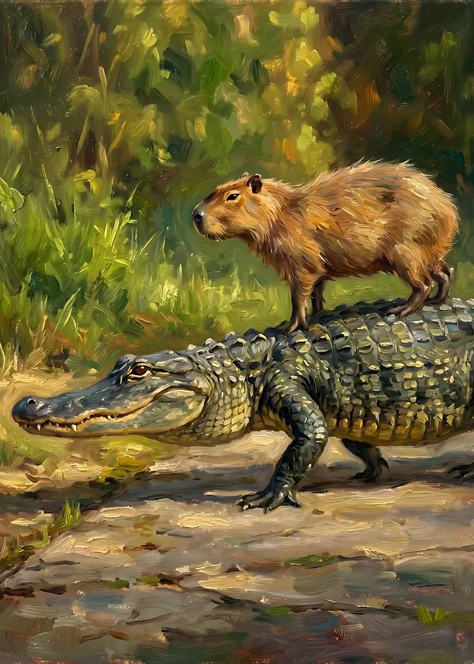 Capybara Riding an Alligator/Crocodile