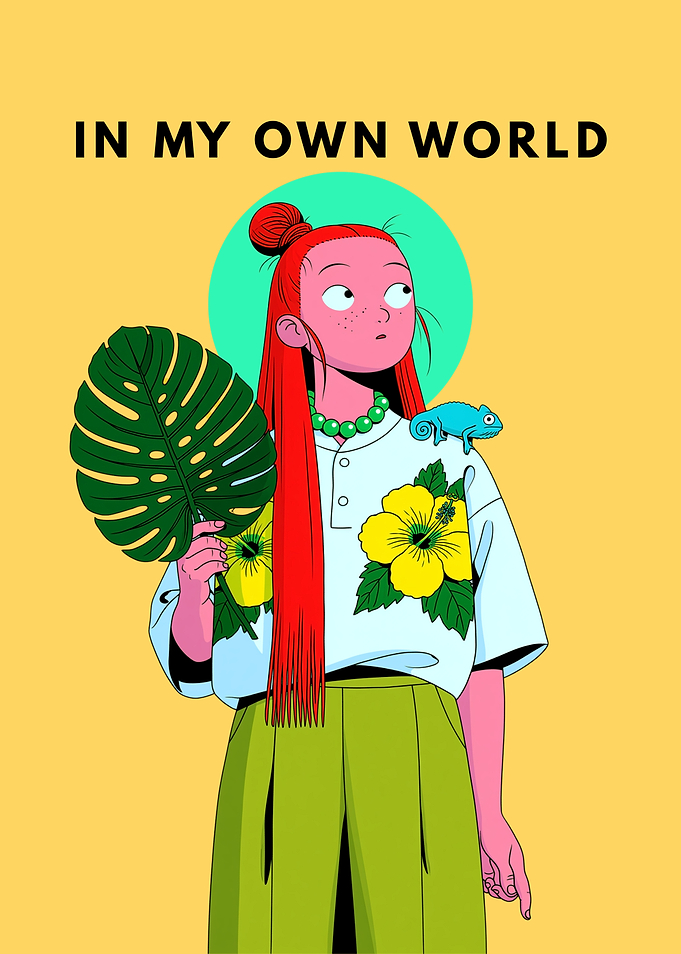 Girl in her own world with chameleon