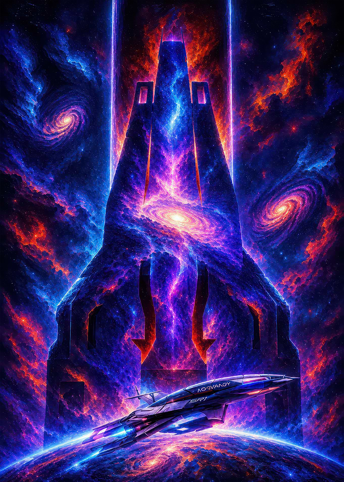 Sci-Fi Spaceship in Cosmic Nebula mass effect