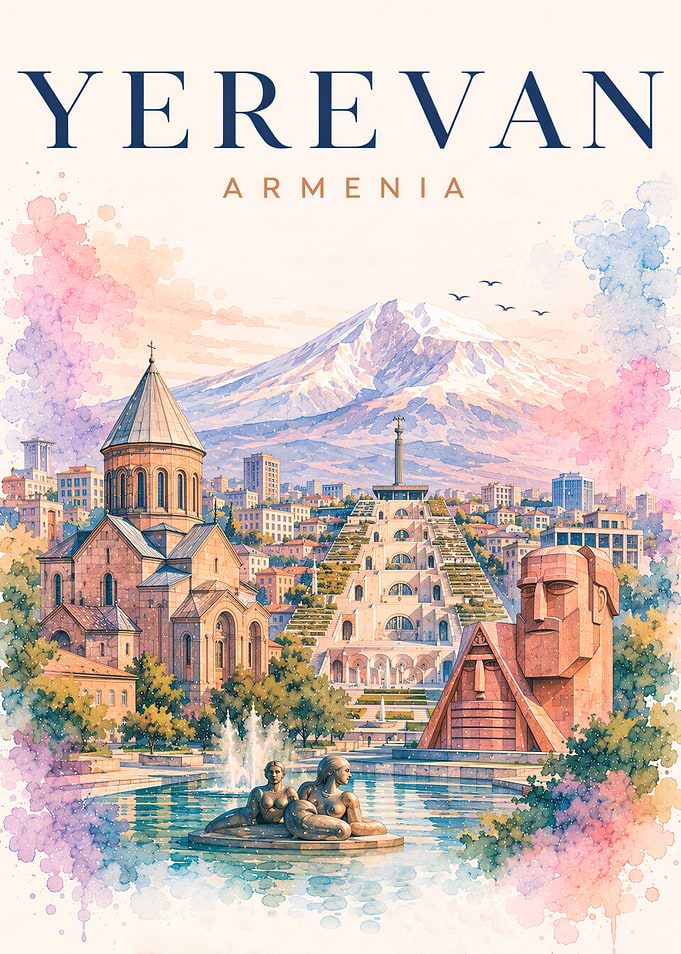 Yerevan Armenia Cityscape Watercolor