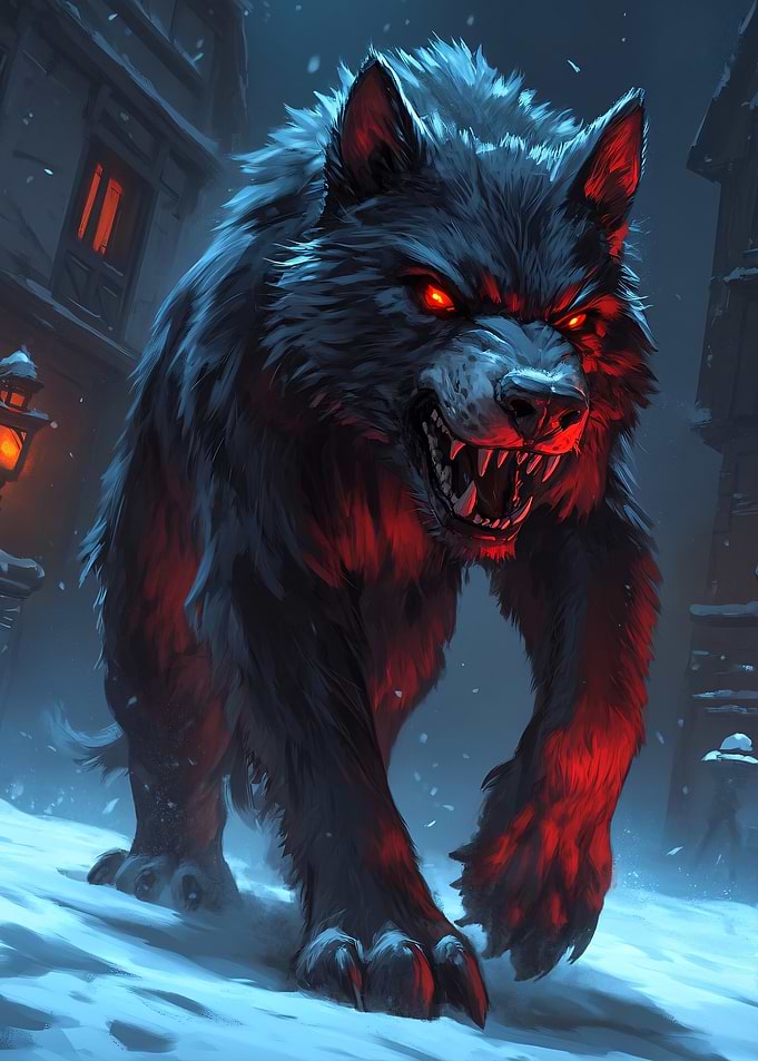 Fierce Werewolf in Snowy Village