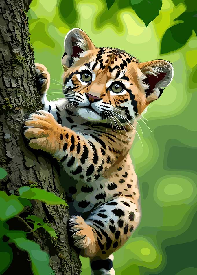 Cute Leopard Cub Climbing Tree