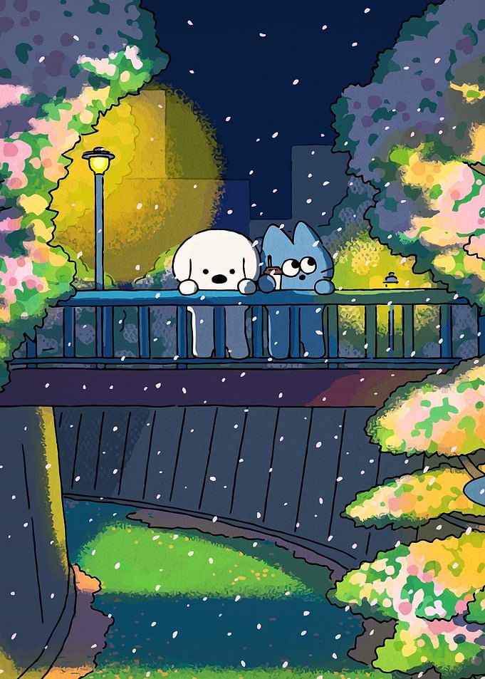 Cute Animals on a Bridge at Night