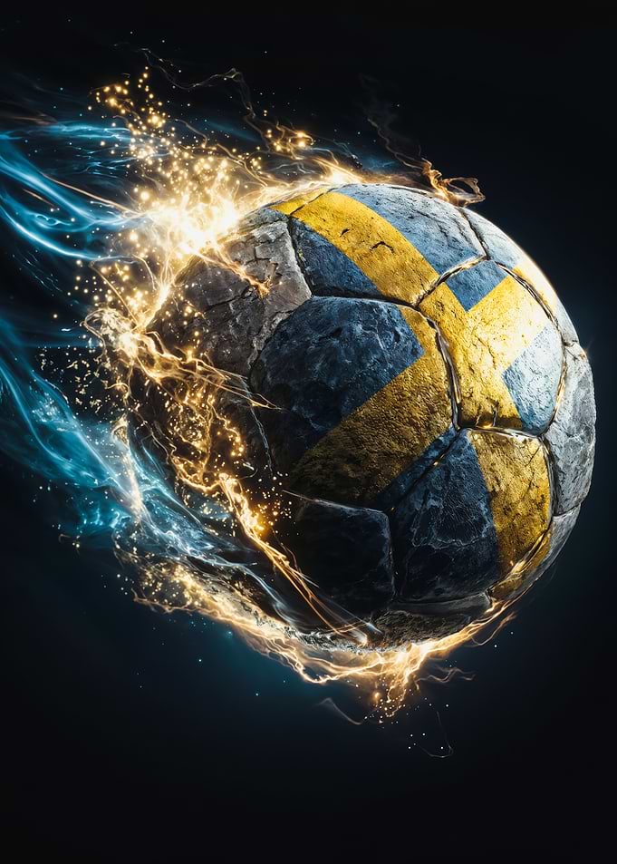Sweden Flag Fiery Football Poster