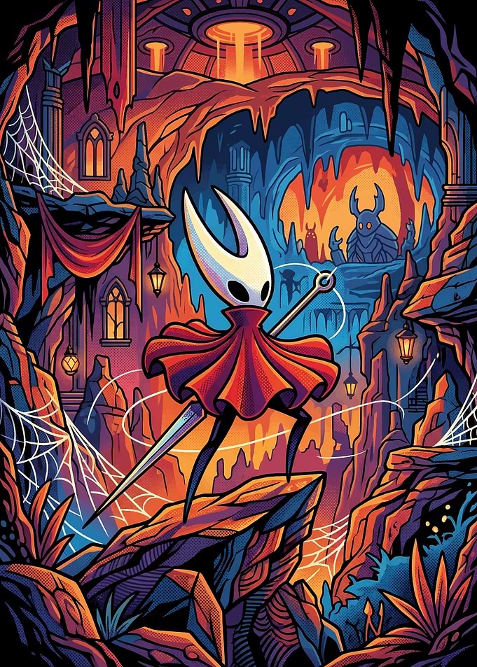 Hornet from Hollow Knight in a Cave