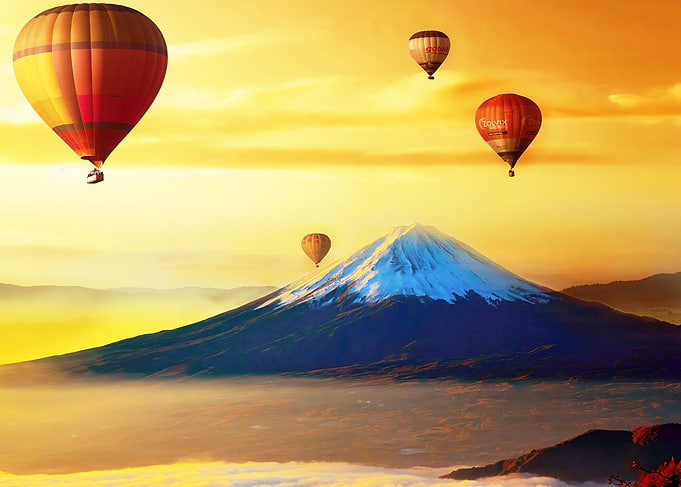 Hot Air Balloons Over Mount Fuji