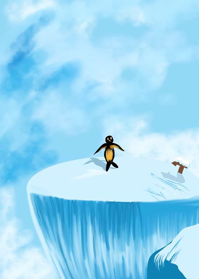 Penguin on an icy cliff
