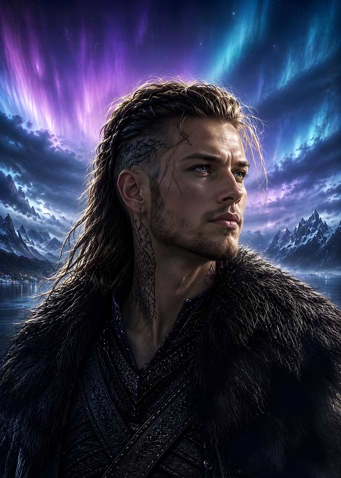 Viking Warrior Under Aurora Borealis