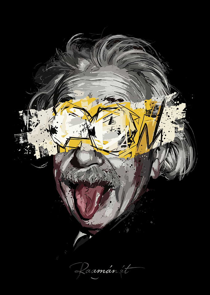 Einstein sticking tongue out with graffiti