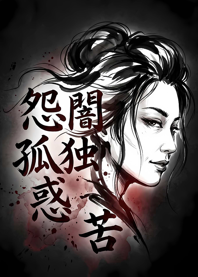 Japanese Woman with Kanji