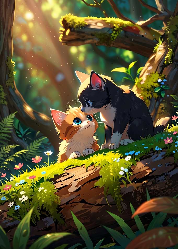 Two Kittens in a Forest