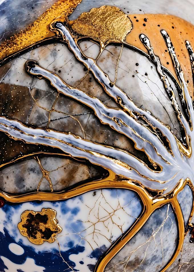 Golden Kintsugi – Blue Ceramic Abstract – Abstract Porcelain #156