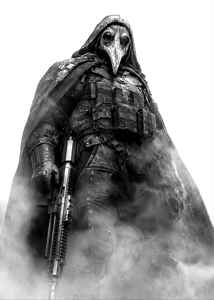 Plague Doctor Tactical Soldier Rising from the Mist