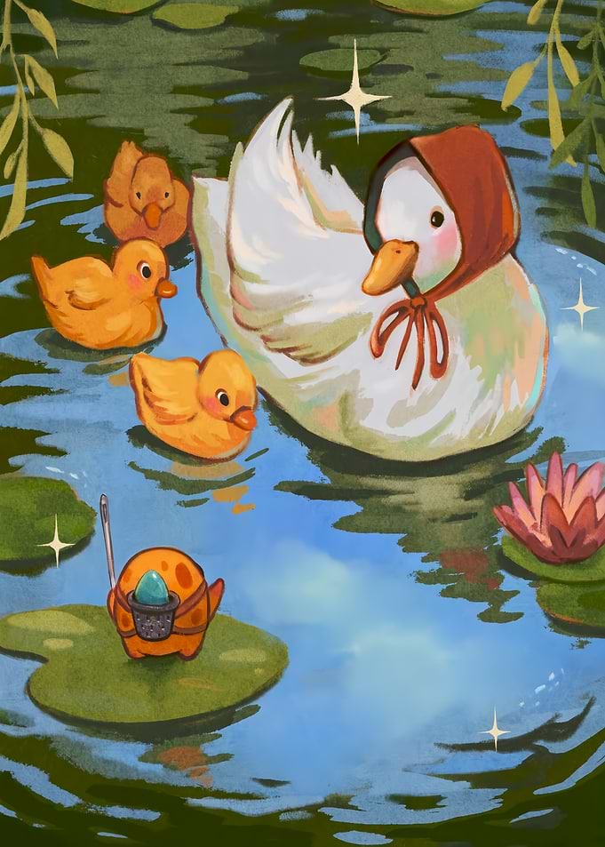 Mother Duck and Ducklings in Pond