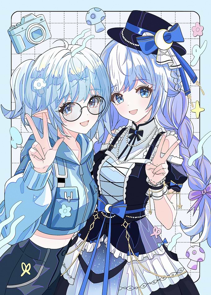 Two Anime Girls in Blue Outfits