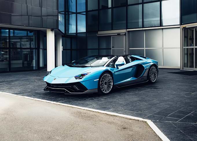 Blue Lamborghini Aventador Roadster