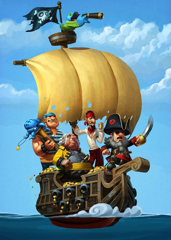 Pirate Crew on a Treasure Ship