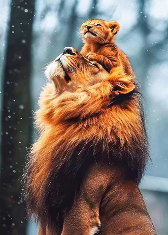 Lion and cub in snow