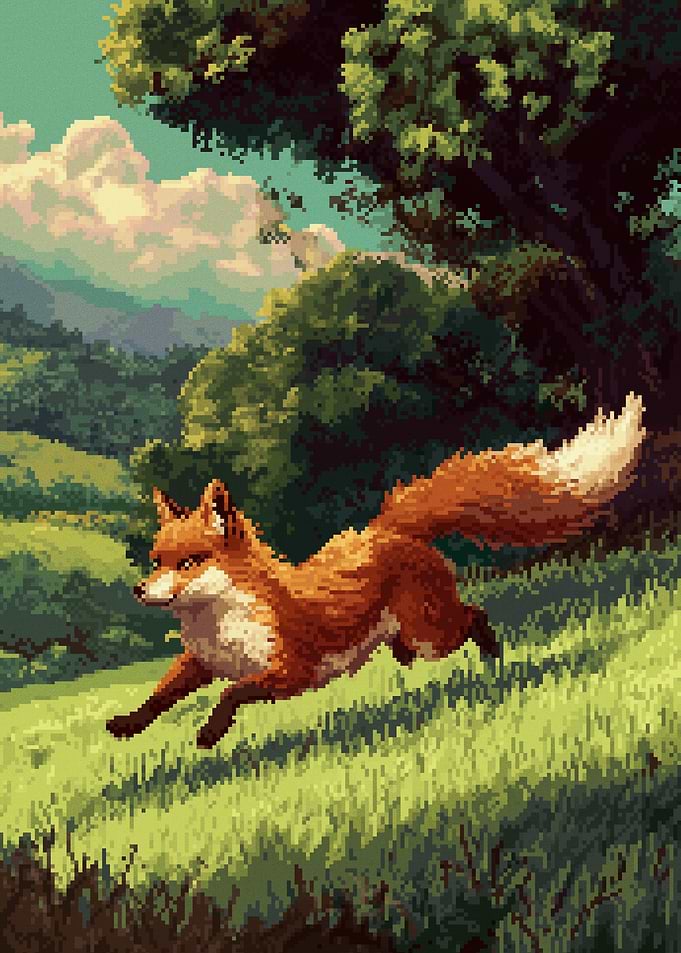 Pixel Art Fox Running in Nature