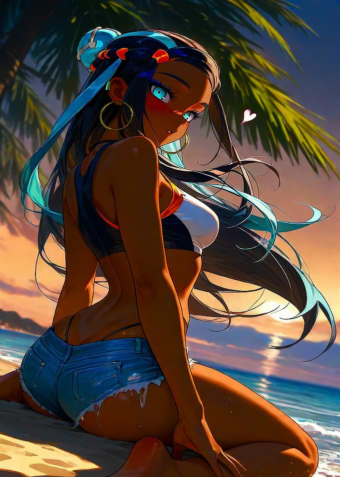 Anime Girl on Beach at Sunset