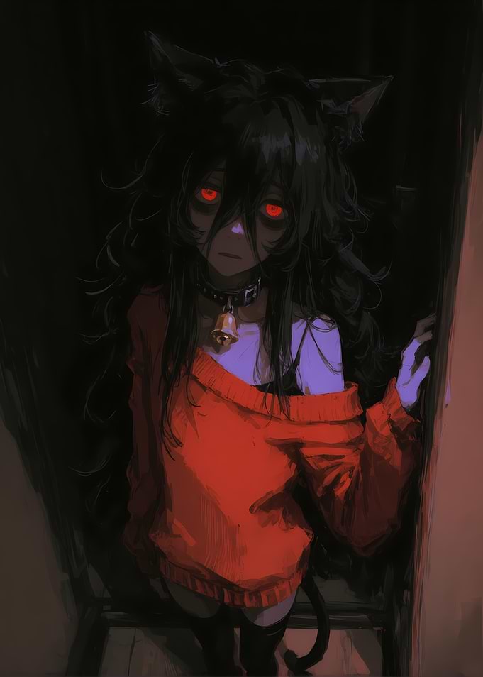 Anime Cat Girl with Red Eyes