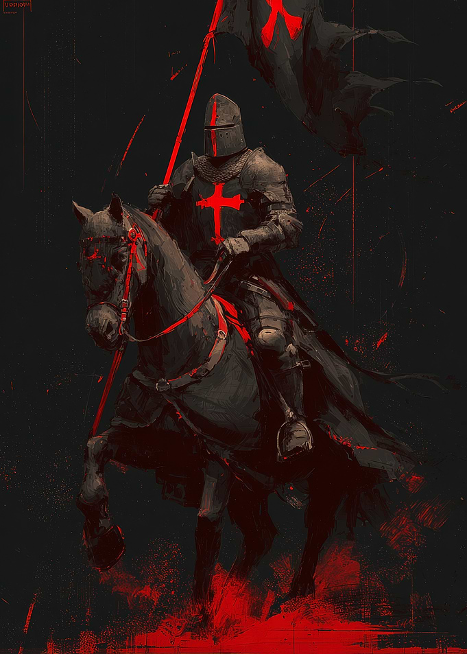 Knight on Horse with Red Cross Flag