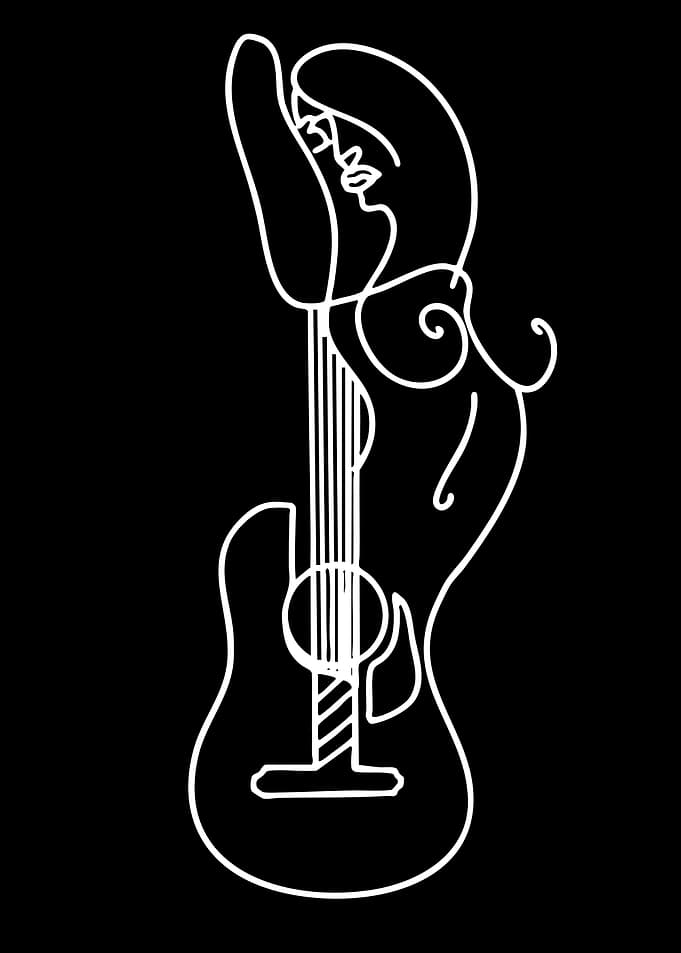 Woman and Guitar Line Art