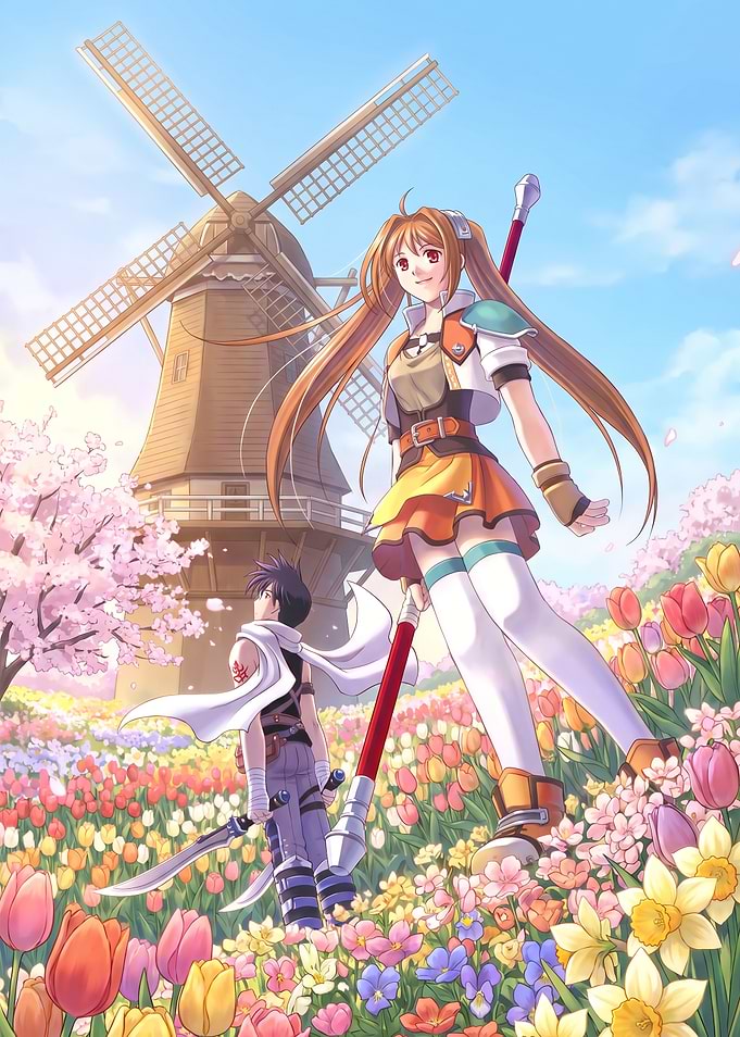 Anime characters in a field of flowers