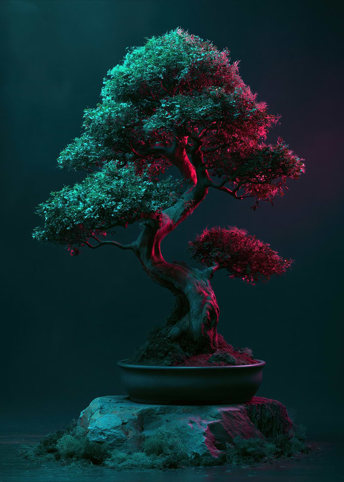 Bonsai Tree with Neon Lighting