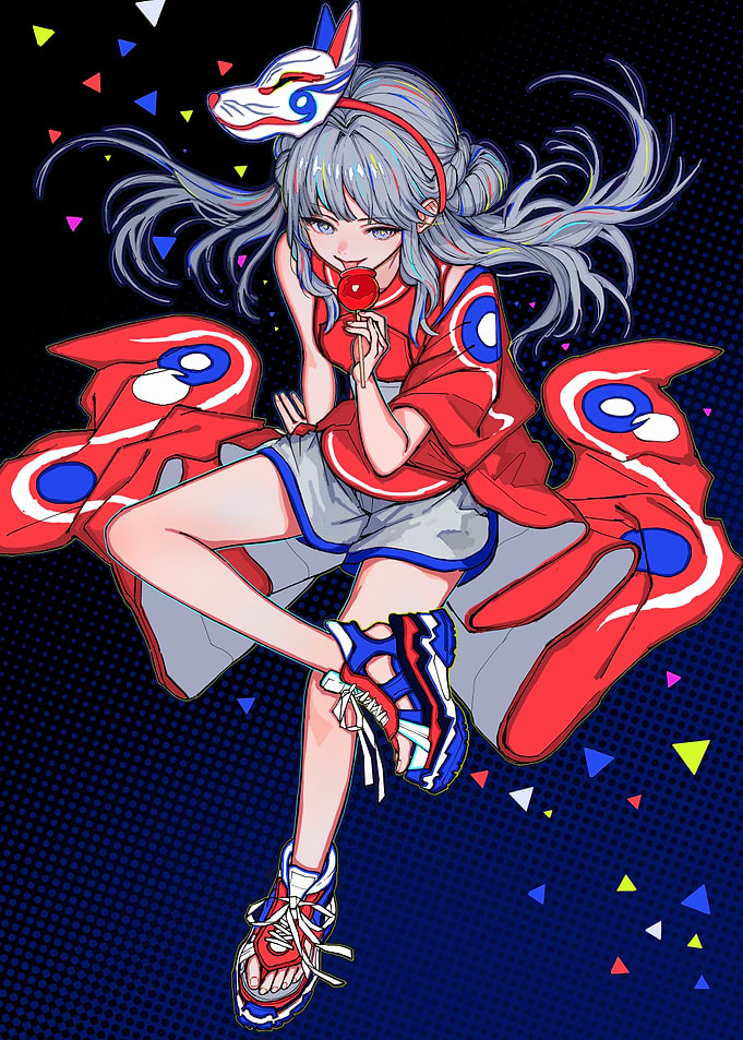 Anime Girl with Fox Mask and Candy