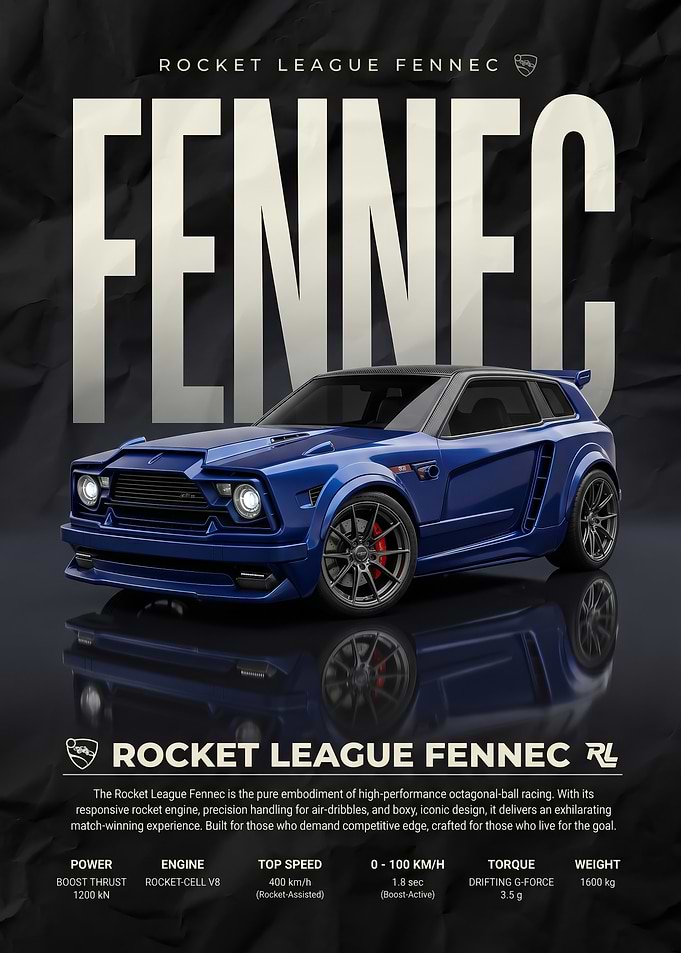 A striking Rocket League Fennec Car Poster