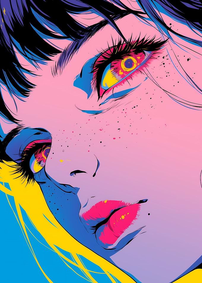 Vibrant Anime Portrait with Bold Colors