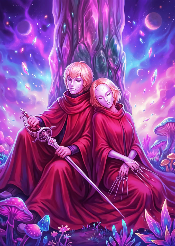 Fantasy Couple with Swords and Masks