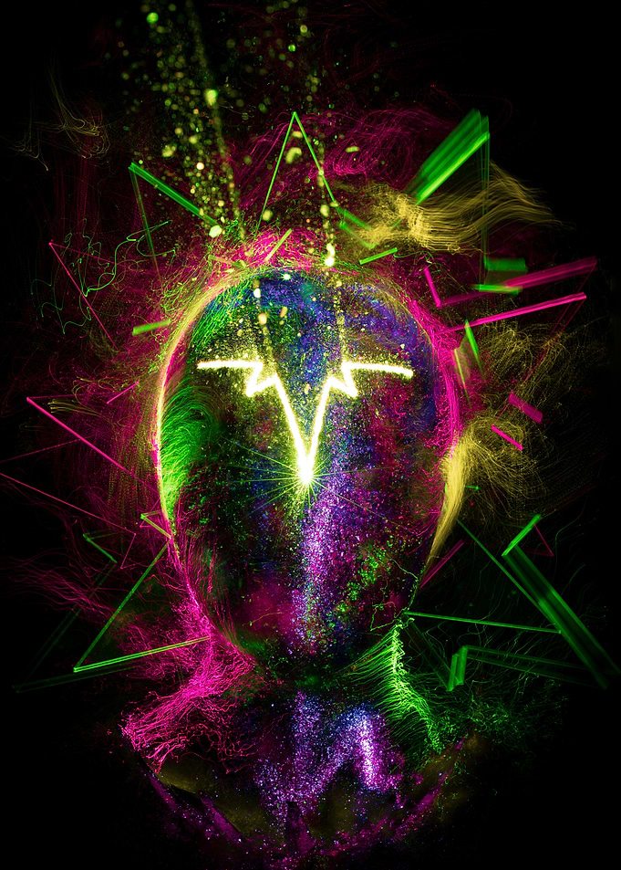 Abstract Neon Head with Geometric Shapes