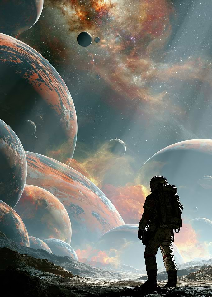 Astronaut Gazing at Alien Planets