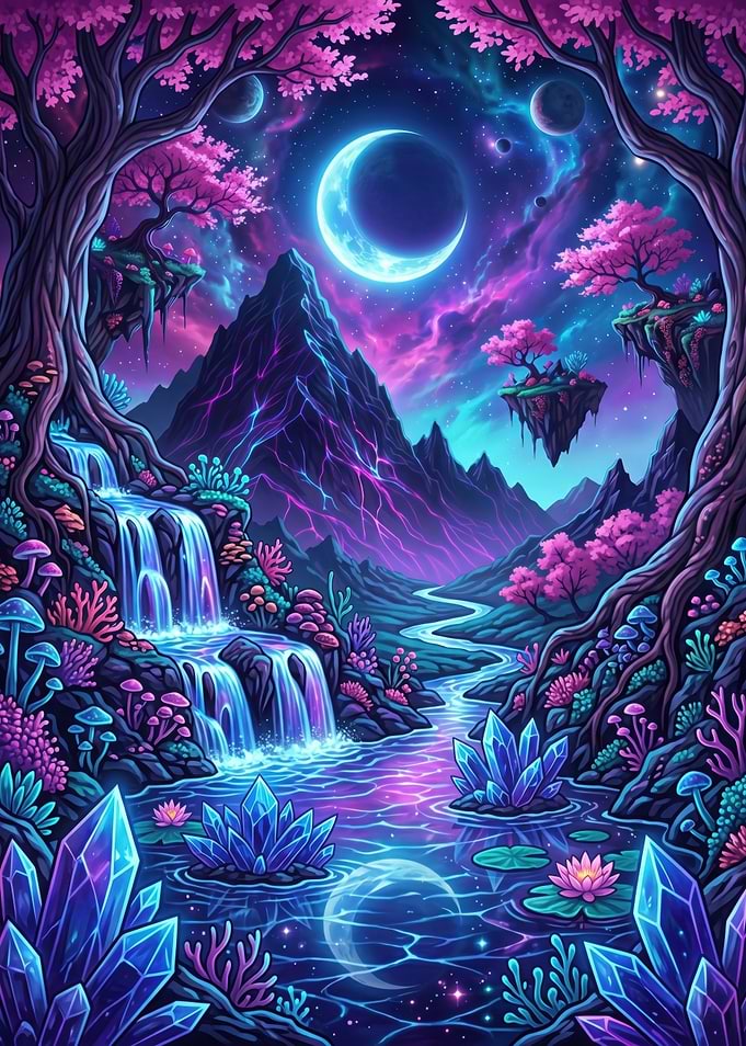 Enchanted Crystal Waterfall Landscape