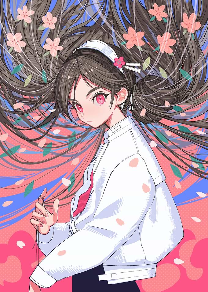 Anime Girl with Cherry Blossoms