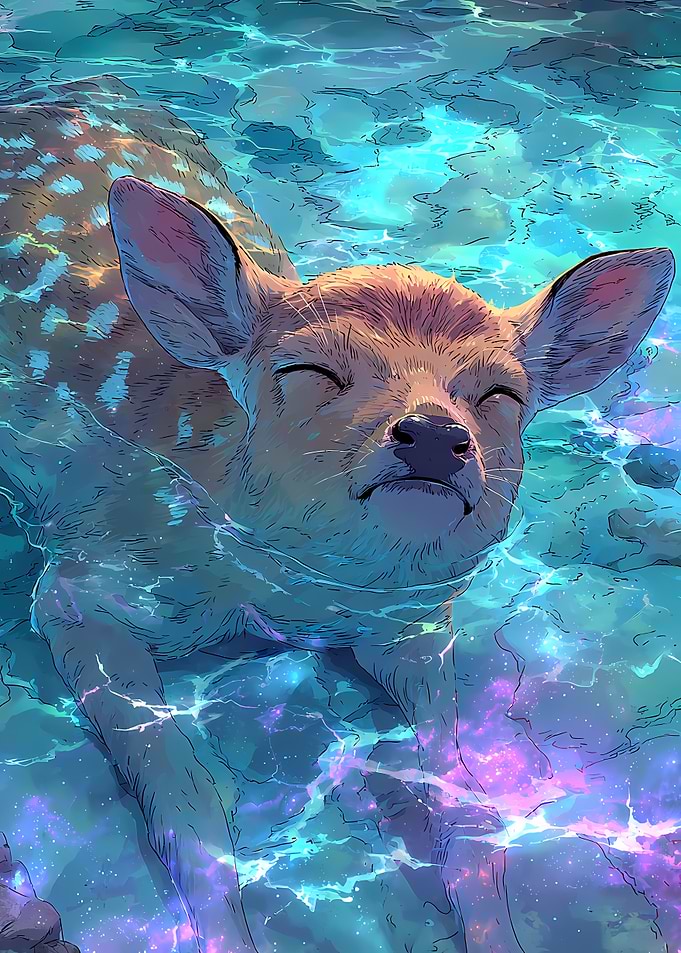Deer Swimming in Magical Cosmic Water