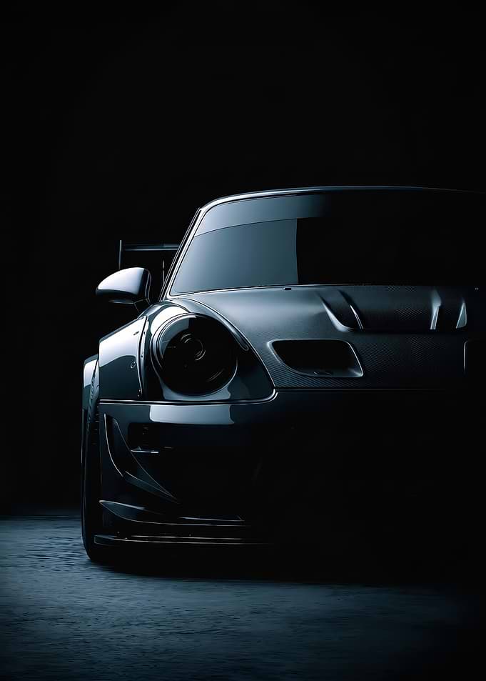 close up Dark Sports race Car Front View poster