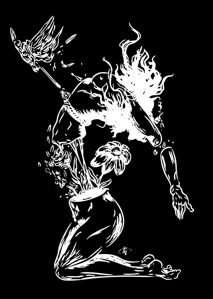 Surreal Figure with Flowers and Bird