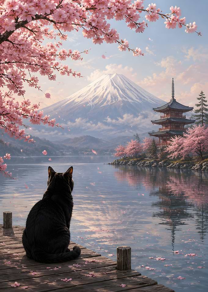 Black Cat at Mount Fuji